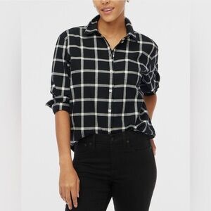 J. Crew Factory Top Flannel Shirt Button Down Long Sleeve Cotton Black White M